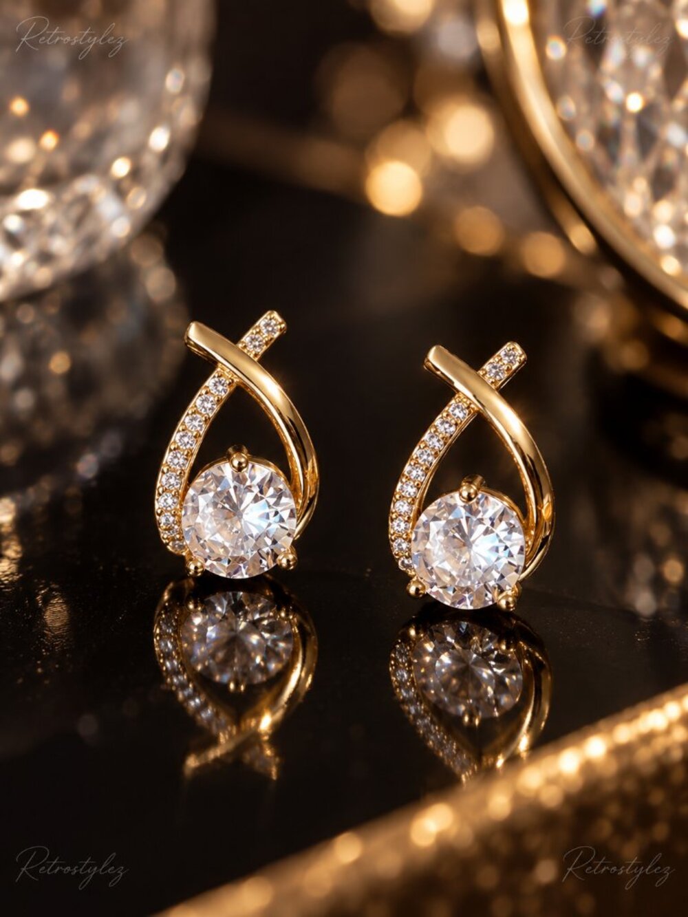 2ct Diamond 18K Gold Twisted Womens Earrings Soliatire Stud Style Ladies Jewelry - Picture 6 of 7